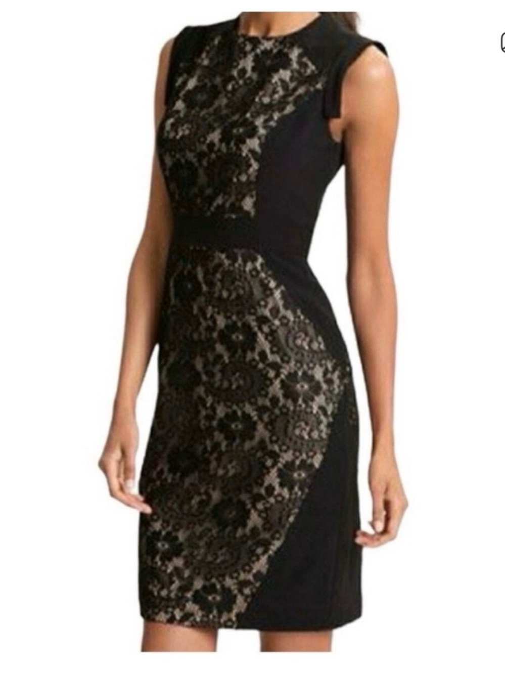 Adrianna Papell Black Lace Midi Sheath Dress